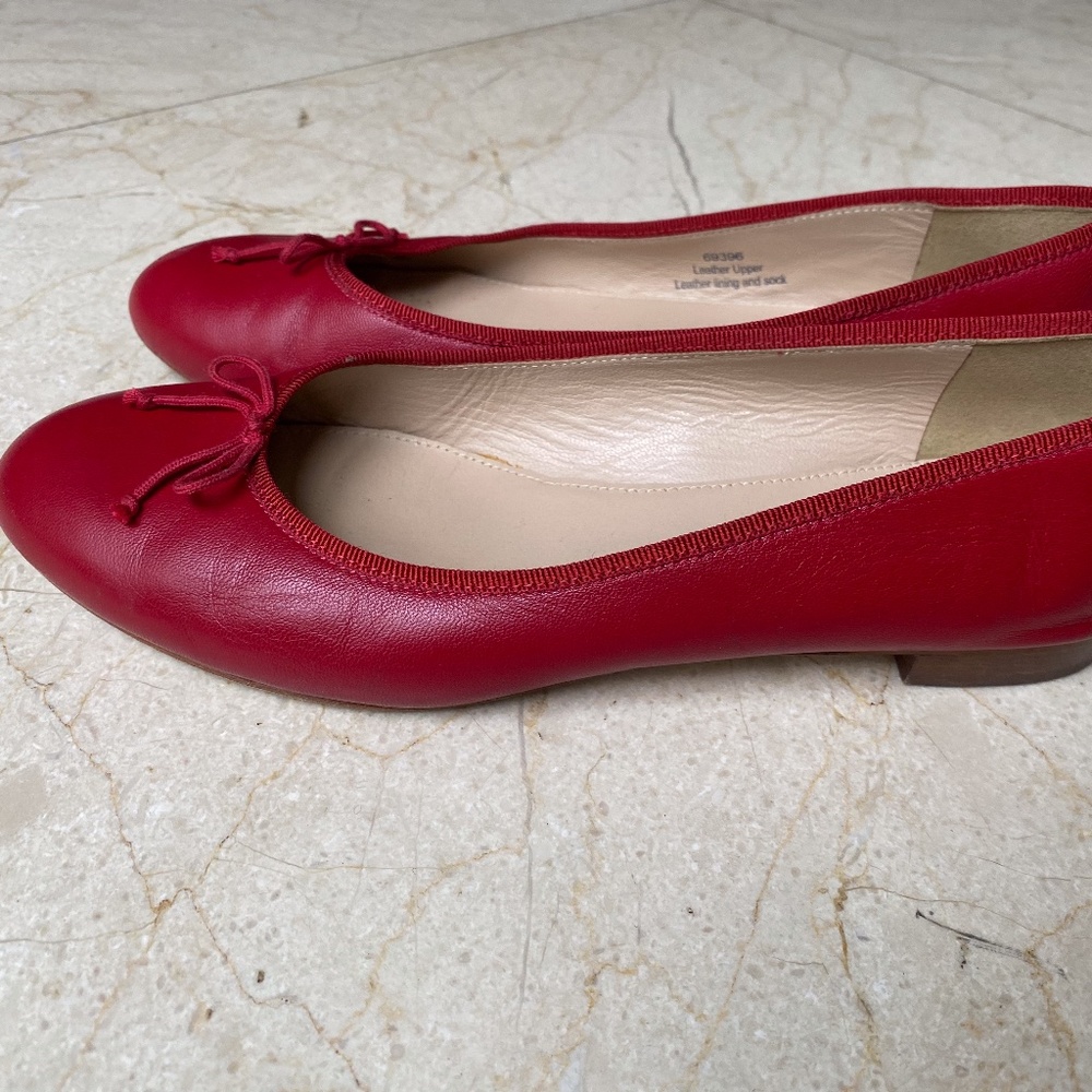 J. Crew Italian-Made Leather Red Ballet Flats Sz 8 - Picture 2 of 7